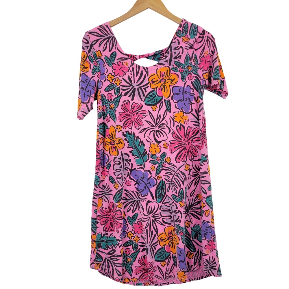 Fresh Produce Pink Floral Tropical T Shirt Dress S M Vacation Cruisewear Beach